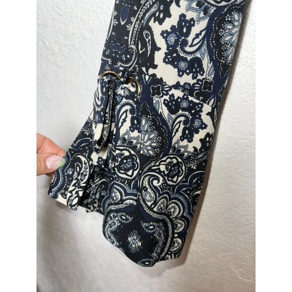 Shoshanna Floral Paisley Boho Tie Blouse Rent The Runway Medium Blue Blk. X1 - Picture 6 of 8